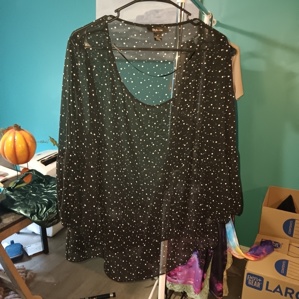 Style&Co. New Look Sheer Black Blouse with White Speckles